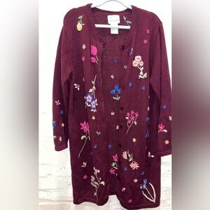 Quacker Factory Maroon Floral Embroidered Cardigan
Size L